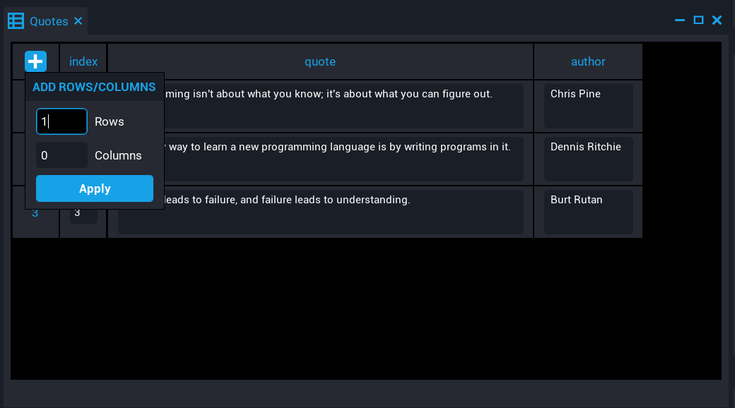 !Add Rows and Columns