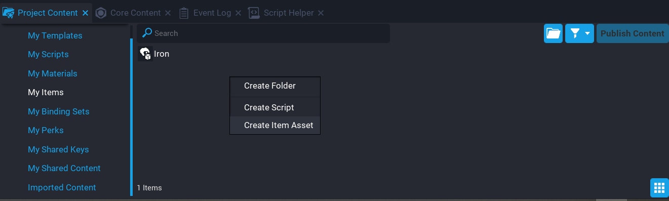 !Create Item Asset