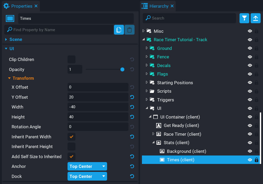 !Times Panel Properties